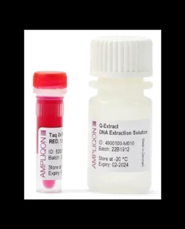 Ampliqon Q-Extract DNA Extraction PCR Kit — red cap tube with extraction solution bottle