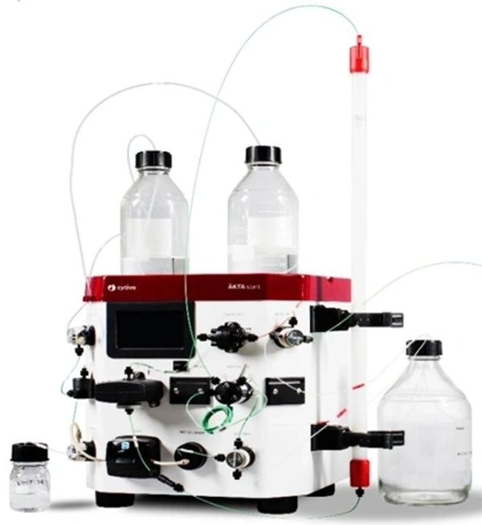 AKTA start chromatography system with bottles and column by Cytiva