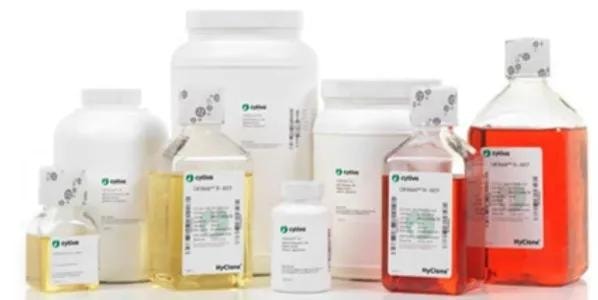 HyClone cell culture media and reagent bottles by Cytiva